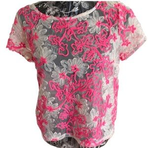 Meadow Rue size small lace & mesh BARBIE Pink & Ivory Boho Tee Retro